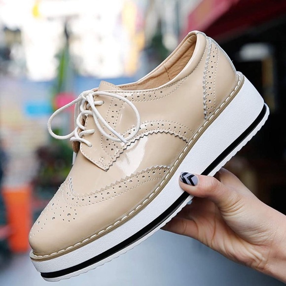 Dadawen Shoes Brand New Dadawen Nude Patent Leather Oxfords Sz 7 37